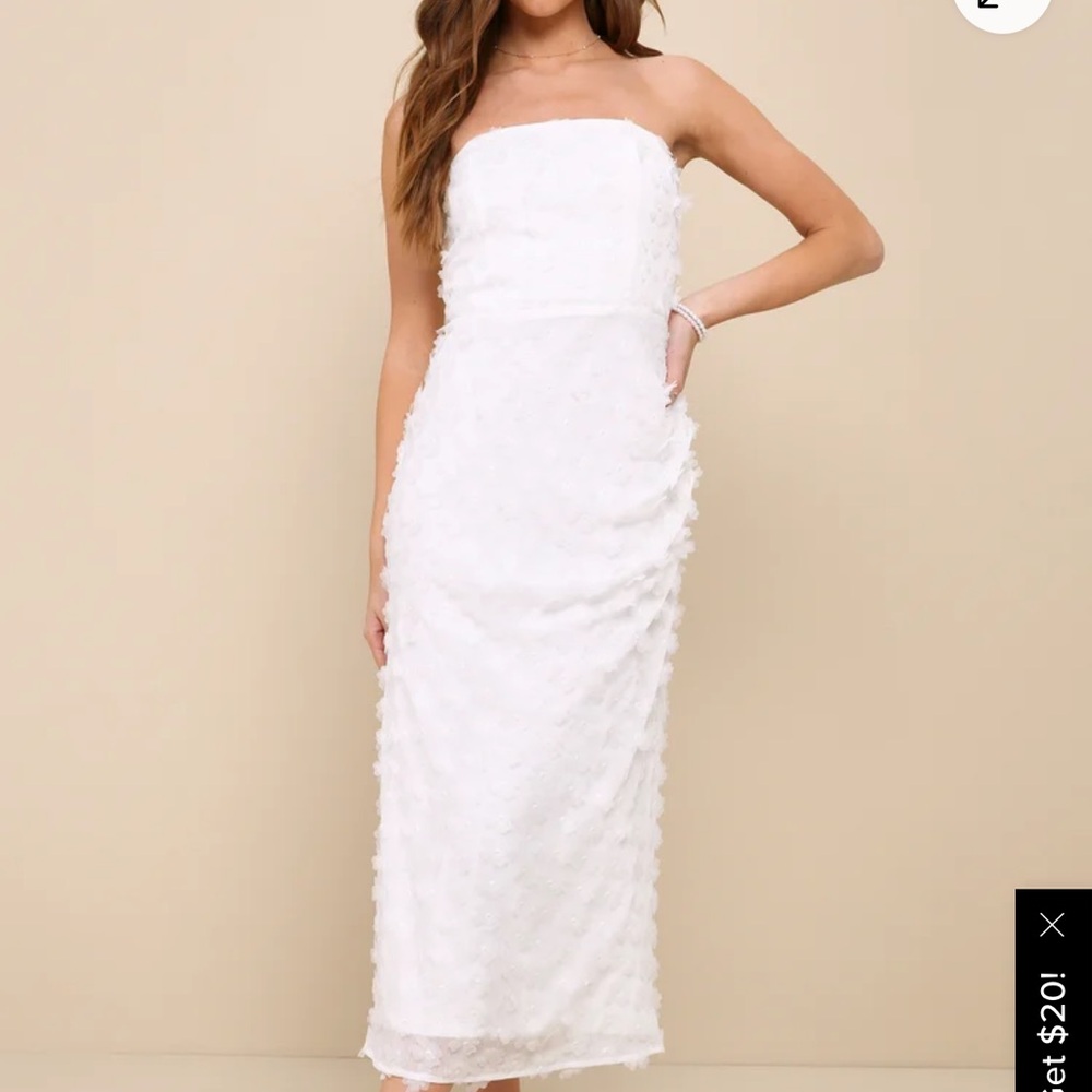 Lulu's White Strapless Midi Dress